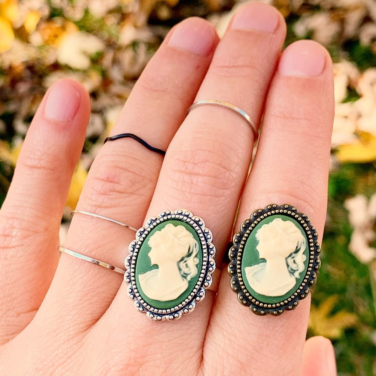 Green hot sale cameo ring