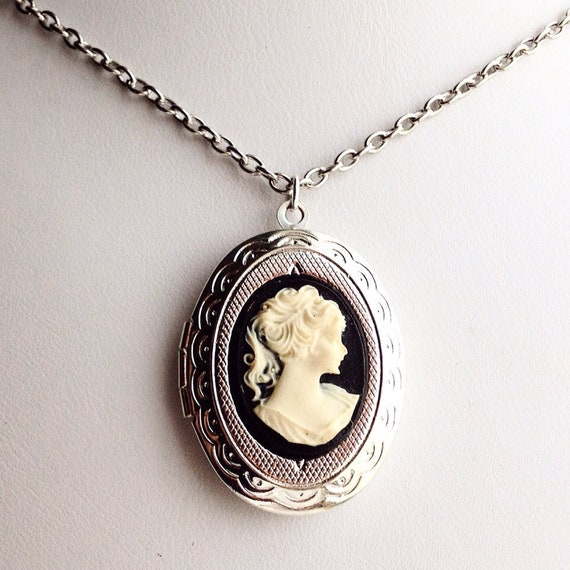 Cameo Locket Necklace Silver Vintage Victorian Style Lady Cameo Jewelry Etsy