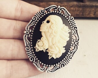 Skull Cameo Brooch Pirate Hat Pin Renaissance Faire Costume