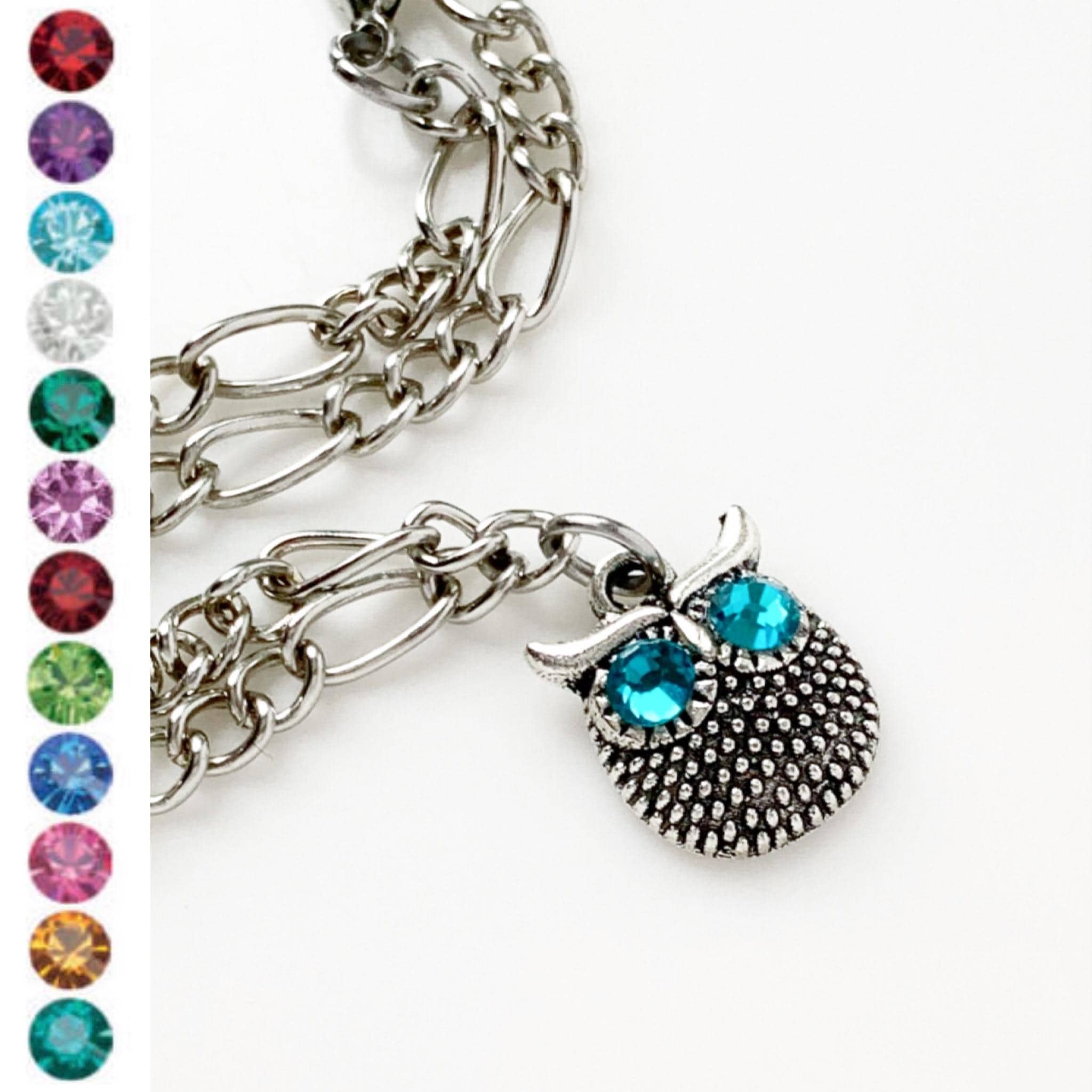 Owl Birthstone Bracelet Custom Personalized Jewelry Gift