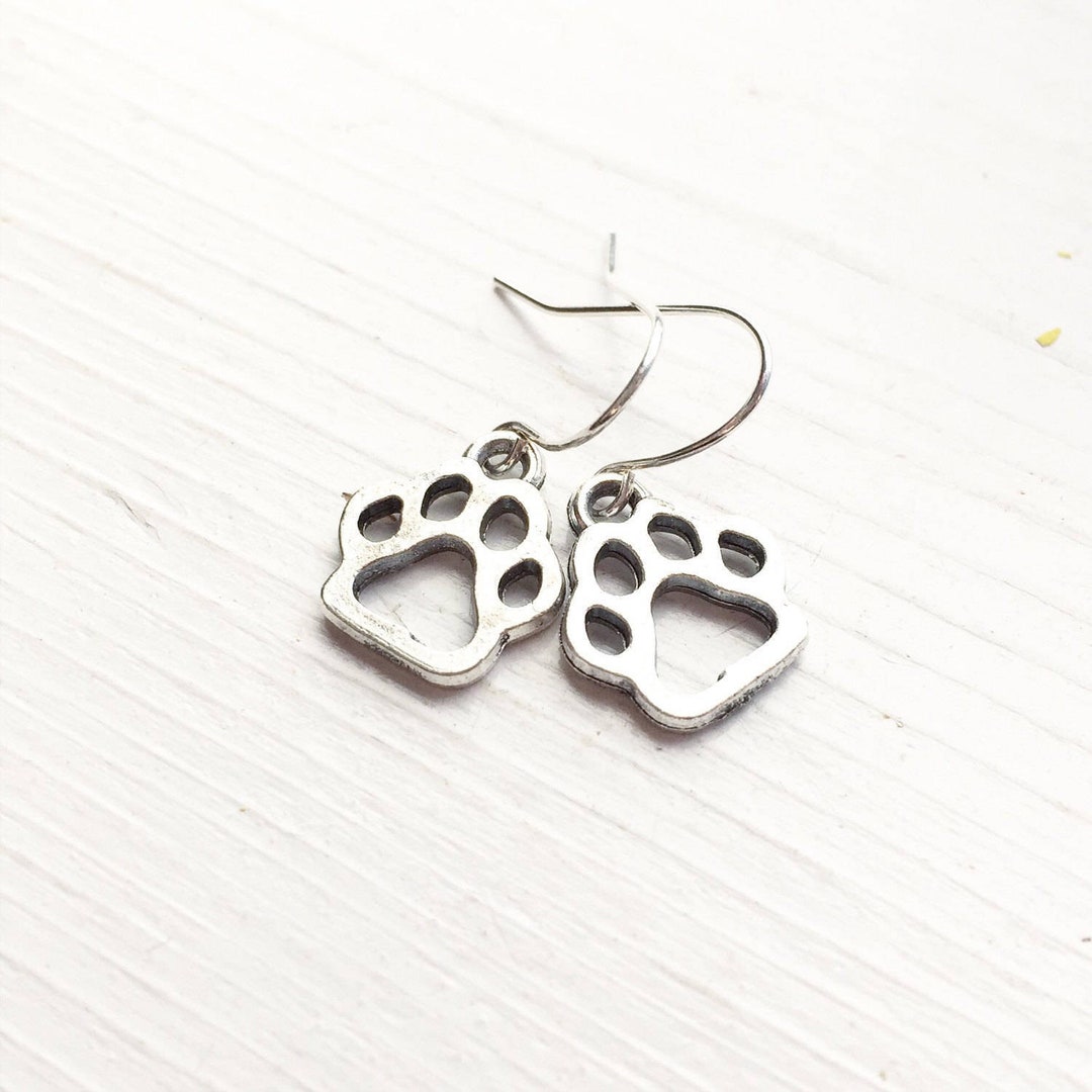 Paw Print Earrings Silver Paw Jewelry Dog Lover Gifts Etsy