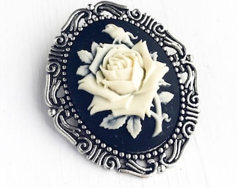 Rose Cameo Brooch Cameo Jewelry Victorian Style Cameo Pin Gothic Cottage Style