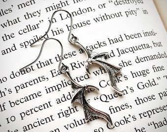 Silver Dragon Wing Earrings Gothic Dragon Jewelry