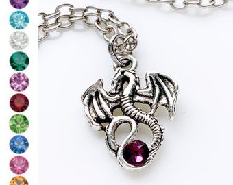 Dragon Necklace Birthstone Necklace Personalized Gift for Girls