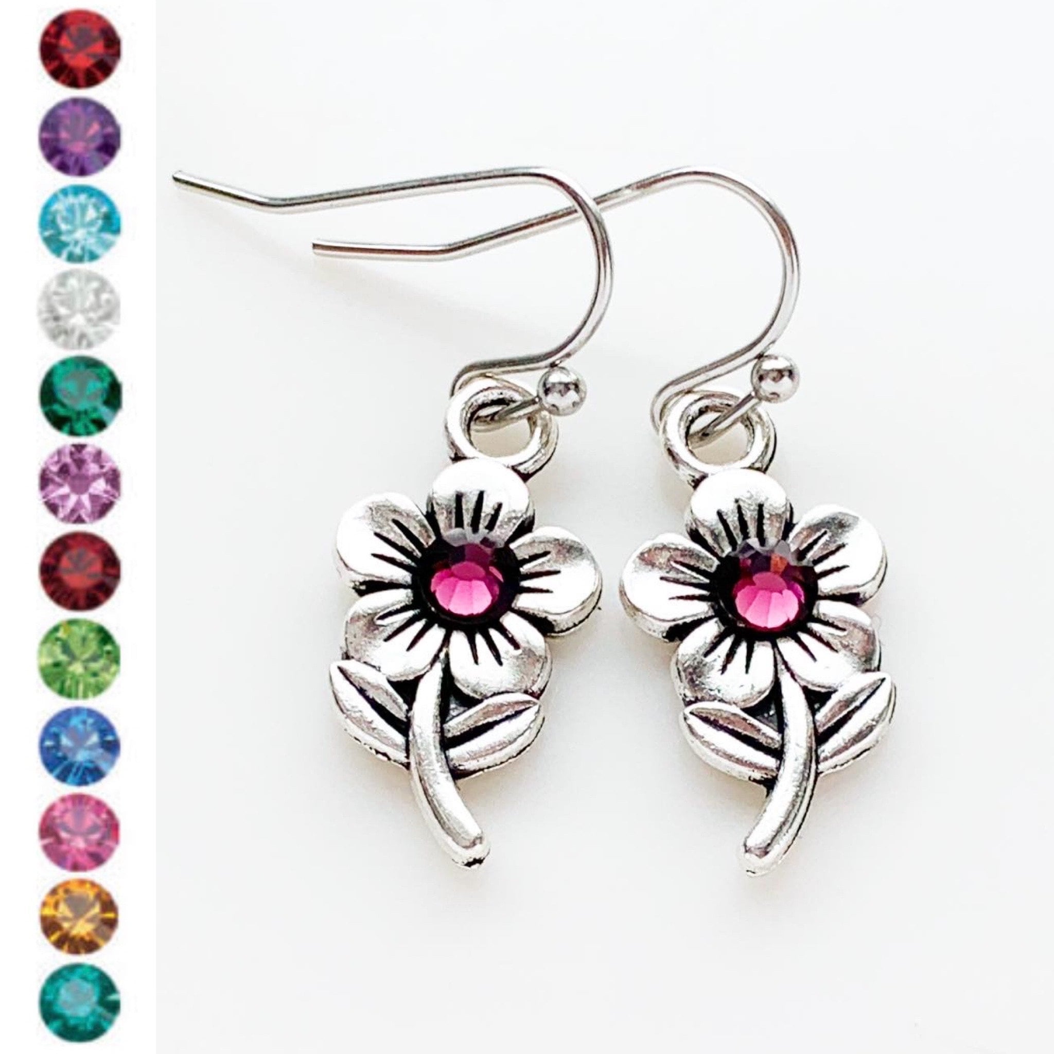 Daisy Flower Post Stud Earrings Honeysuckle Pink Sterling Silver Daisy Flower Post Stud Earrings Honeysuckle Pink Sterling Silver