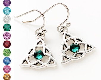 Pendientes de nudo celta con piedra natal, joyería celta, pendientes de nudo irlandés