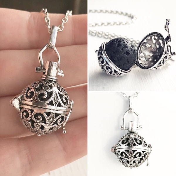 Diffuser Locket Necklace Lava Ball Stone Essential Oil Scent Locket Gift for Women Aromatherapy