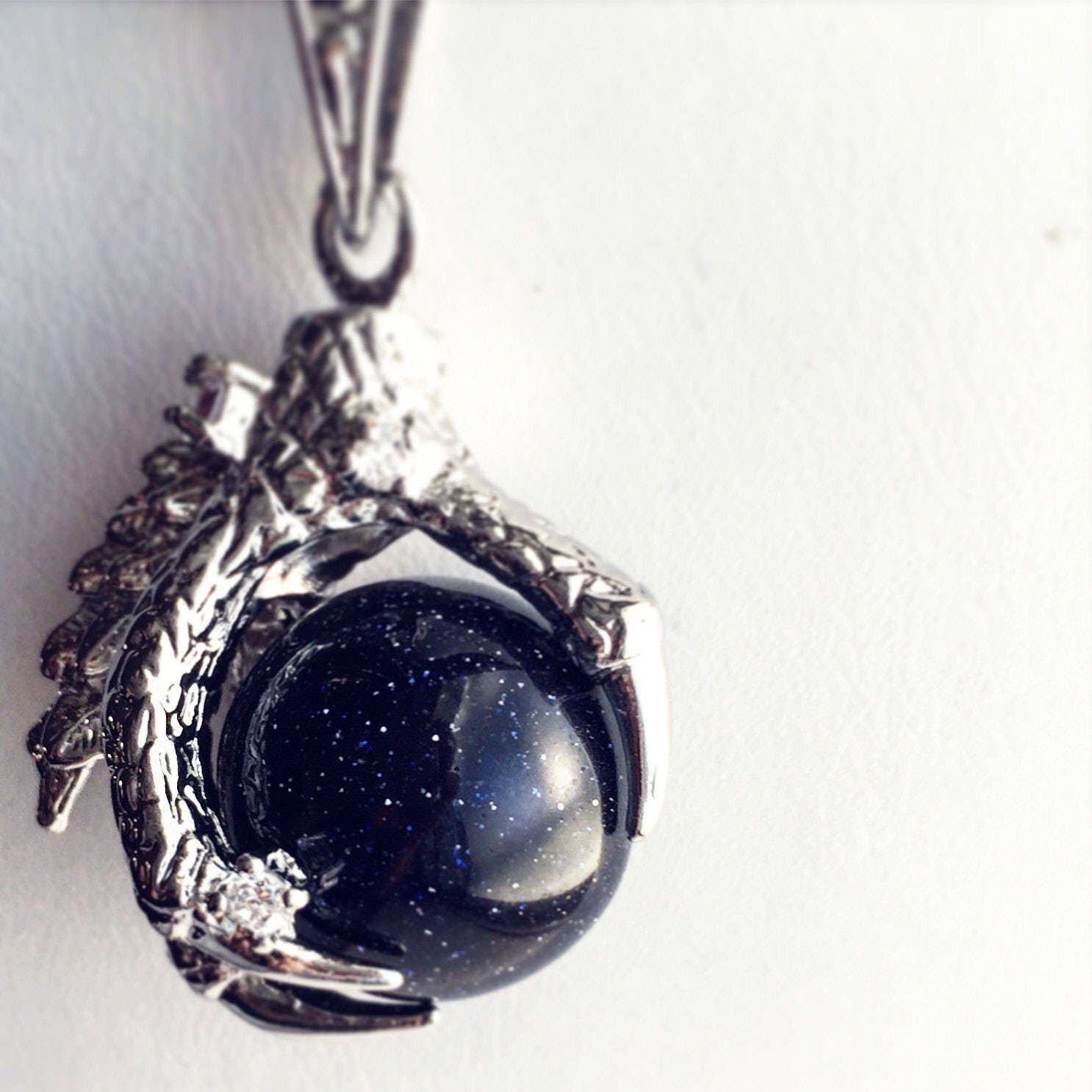 Dragon Claw Necklace Blue Goldstone Blue Sand Silver Dragon Claw