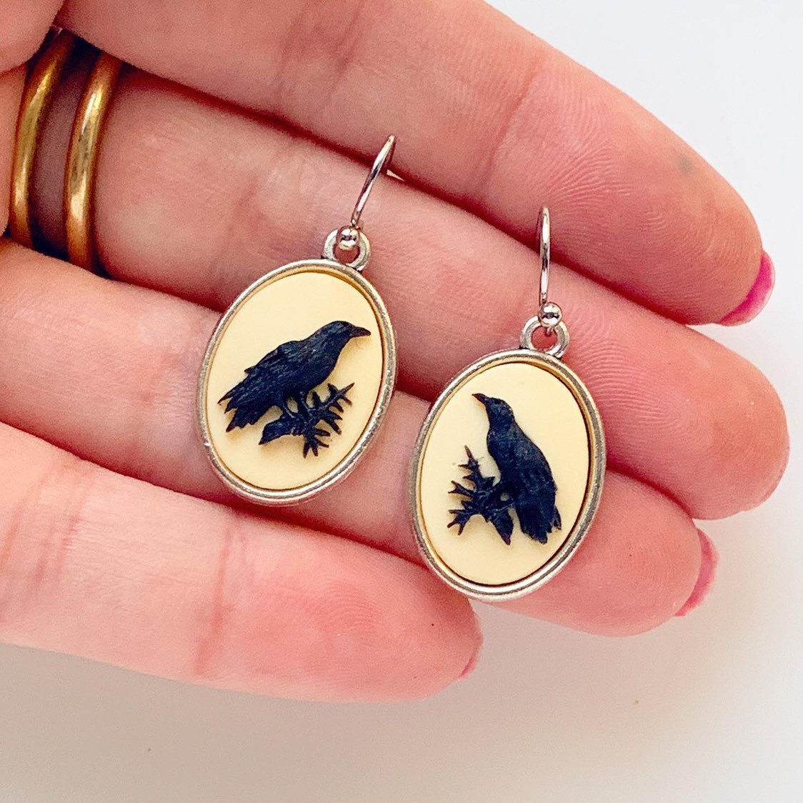 Raven Cameo Earrings Raven Crow Jewelry Gothic Edgar Allan Poe Etsy
