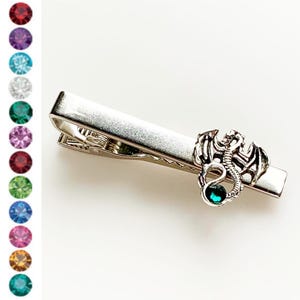 Silver Dragon Tie Clip Birthstone Tie Clip Gift for Men Wedding Accessory