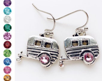 Camper Earrings Birthstone Travel Trailer Vintage Camper Lover Gift