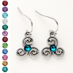 Triskelion Birthstone Earrings Custom Celtic Jewelry