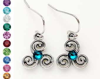 Triskelion Earrings Birthstone Earrings Celtic Jewelry