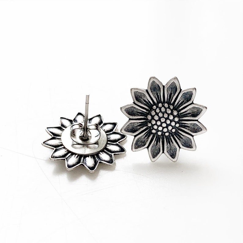 Sunflower Earrings Stud Earrings Silver Studs Sunflower Etsy