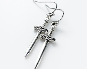 Silver Sword Earrings Gothic Renaissance Fair Earrings