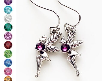 Fairy Earrings Birthstone Earrings Fairy Jewelry Personalized Gift for Girls