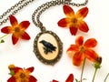 Raven Cameo Necklace Gothic Crow Jewelry Edgar Allan Poe