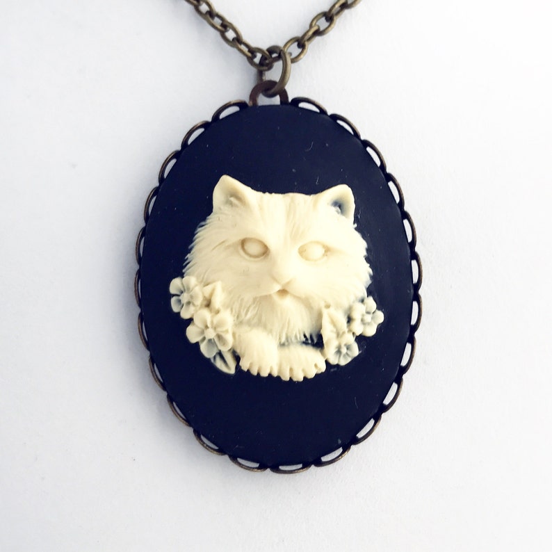 Cat Necklace Cameo Jewelry Gothic Kitty Pendant Lover Image 0