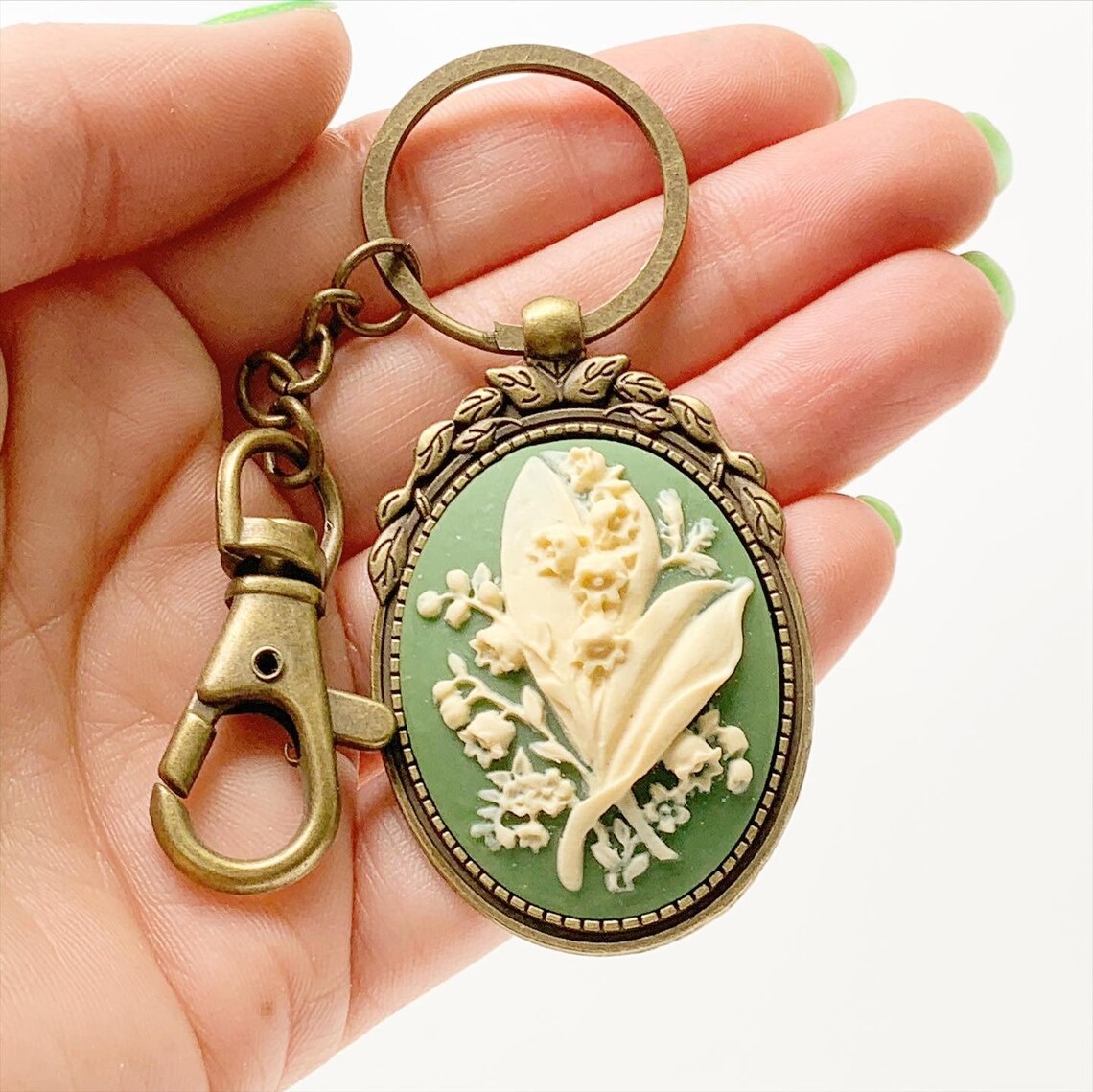 Lily of the Valley Keychain Cameo Key Chain Floral Accessories Etsy