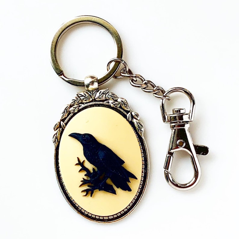 Raven Keychain Halloween Keychain Cameo Key Chain Crow Lover Etsy