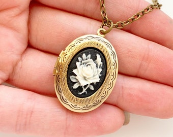 Rose Cameo Locket Necklace Cameo Jewelry Locket Pendant Gift for Women