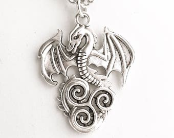 Dragon Necklace Triskelion Celtic Pendant Dragon Jewelry