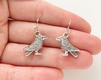 Raven Earrings Silver Raven Jewelry Crow Earrings Viking Norse Jewelry for Women