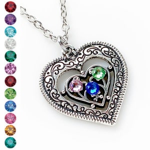 Heart Birthstone Necklace Mothers Day Gift for Moms