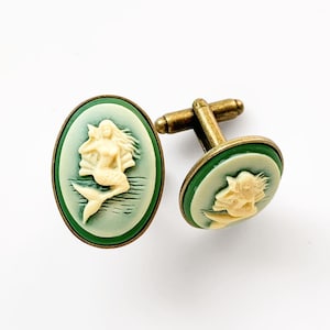 Mermaid Cufflinks Cameo Cuff Links Wedding Gift for Him