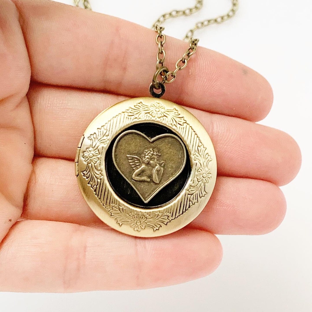 Angel Locket Necklace Baby Angel Locket Cherub Jewelry Etsy