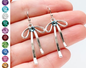 Pendientes de lazo con piedra natal, regalo para niñas