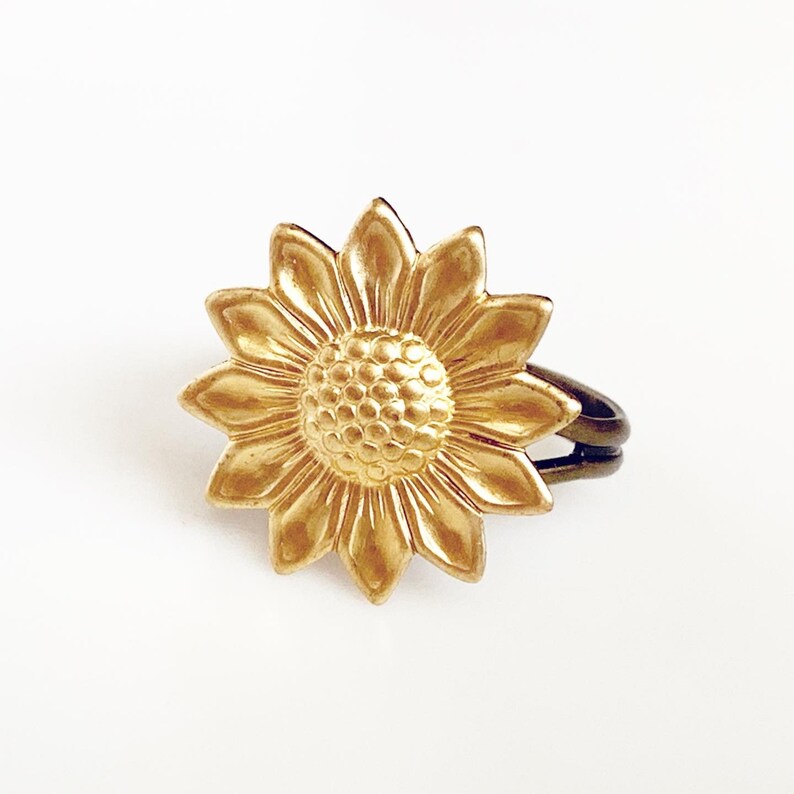 Sunflower Ring Floral Brass Ring Sunflower Jewelry Etsy