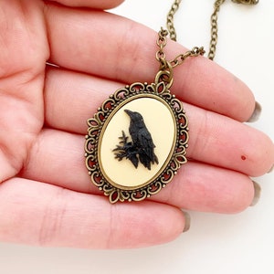 Raven Cameo Necklace Bird Jewelry Gothic Crow Necklace Edgar Allan Poe image 2