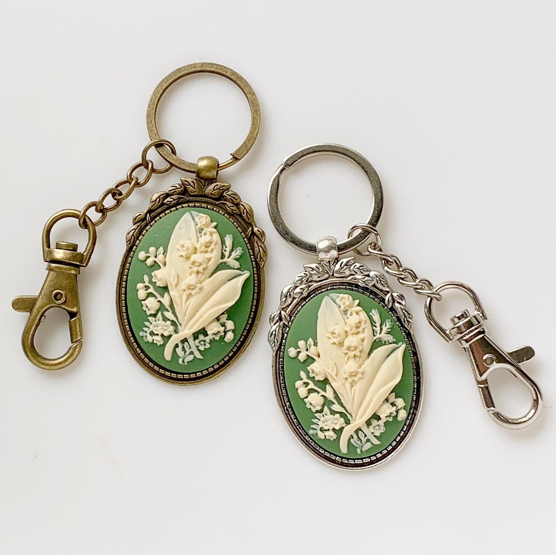 Lily of the Valley Keychain Cameo Key Chain Floral Accessories Etsy