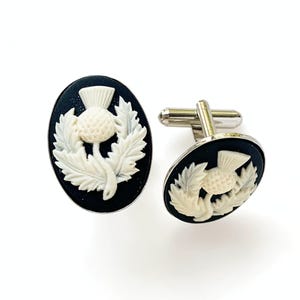 Scottish Thistle Cufflinks Cameo Scotland Wedding Gift for Him