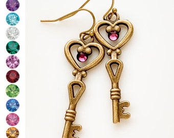 Key Birthstone Earrings Personalized Jewelry Custom Earrings