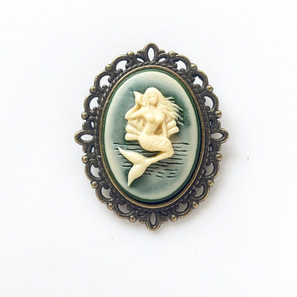 Mermaid Cameo Brooch Pirate Hat Pin Renaissance Faire Mermaid Lover Gift