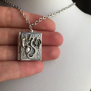 Dragon Book Locket Necklace Dragon Jewelry Fantasy Dragonlance Book Lover Gift image 4