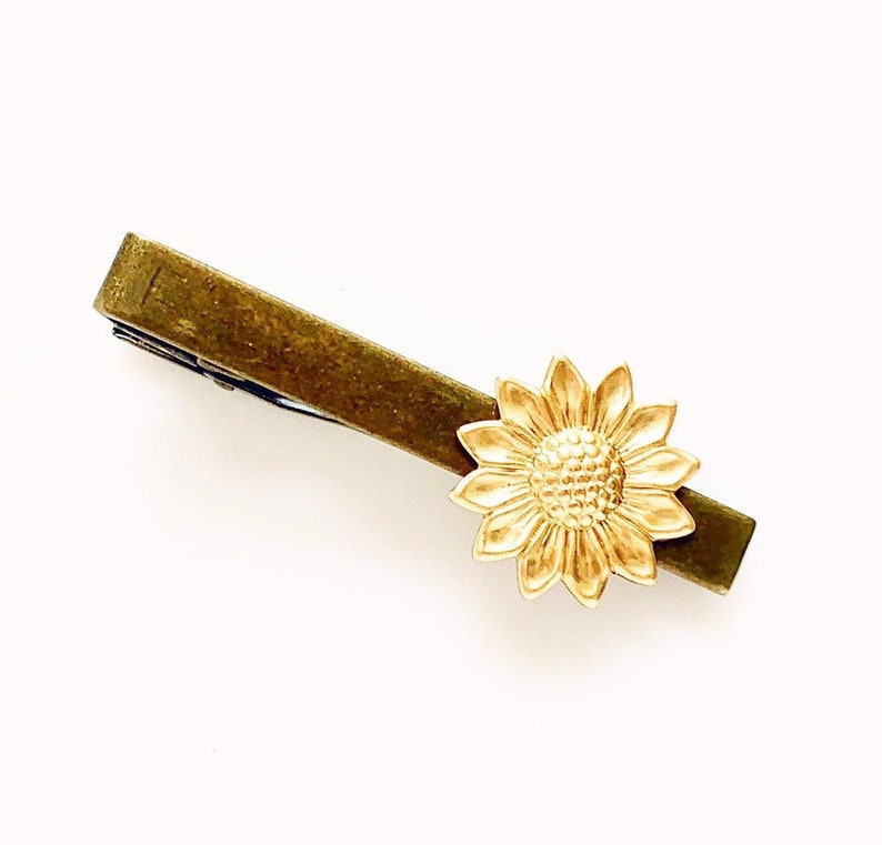 Sunflower Tie Clip Tie Bar Rustic Summer Wedding Gift for Him image 1