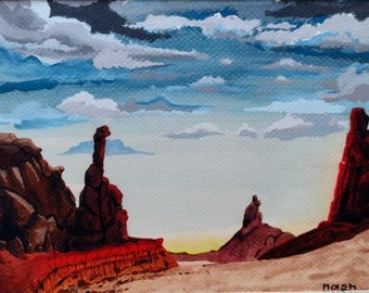 Desert Spires Acrylic Painting, Framed 11x14 Landscape Art