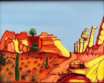Golden Path Acrylic Painting, Desert Landscape Art 11x14