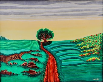 English Countryside Acrylic Painting, Framed Original Artwork (16x20)