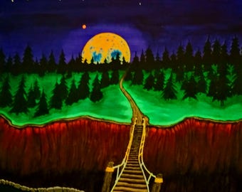 Original Moonlit Bridge Acrylic Painting on Canvas (18x18)