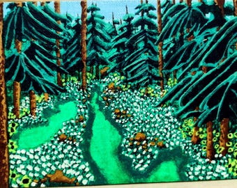 Forest Garden Painting, 5x7 Sealed Acrylic Art