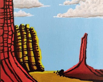 Desert Skies Acrylic Painting: 5x7 Peaceful Clouds Landscape Art