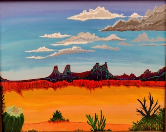 Southwestern Desert Ridge Painting, Framed Acrylic Art (16x20)