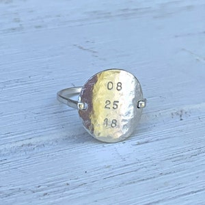 Hammered personalized Date Ring image 3