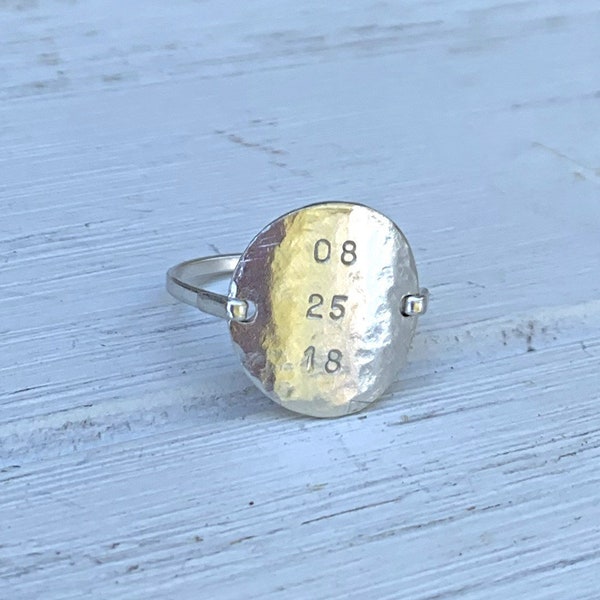 Hammered personalized Date Ring