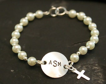 Sweet Pearls - Initial Sterling and Pearl Bracelet -Baptism/Communion/Confirmation