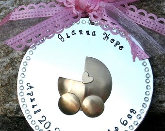 Personalized Baby's First Christmas Ornament - Hard Anondized Aluminum - LARGE 3 inch disc